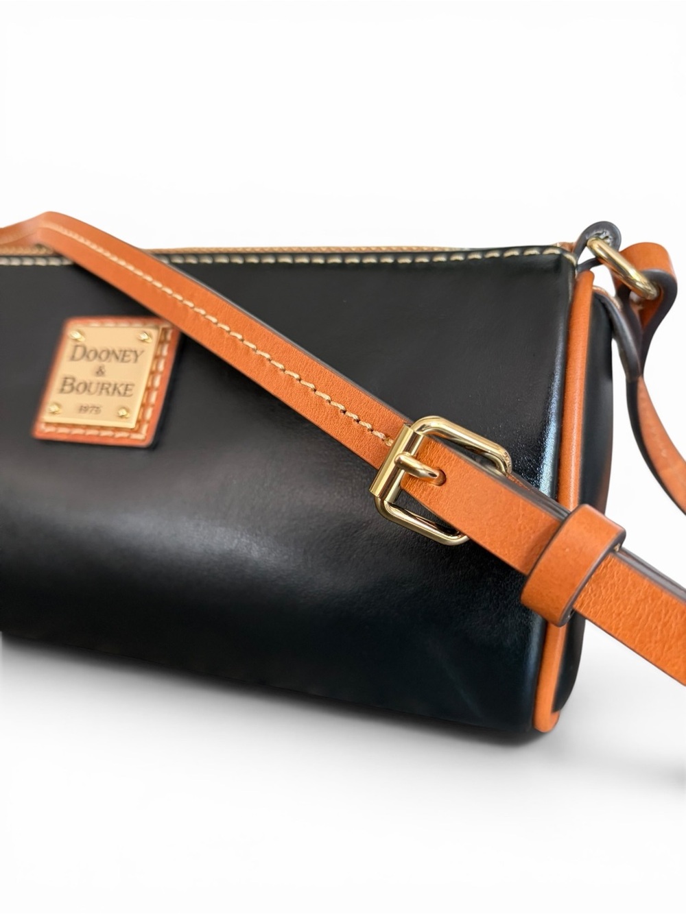 Dooney & Bourke Buffy Crossbody Black with Tan Trim Leather Barrel Crossbody - Picture 10 of 16